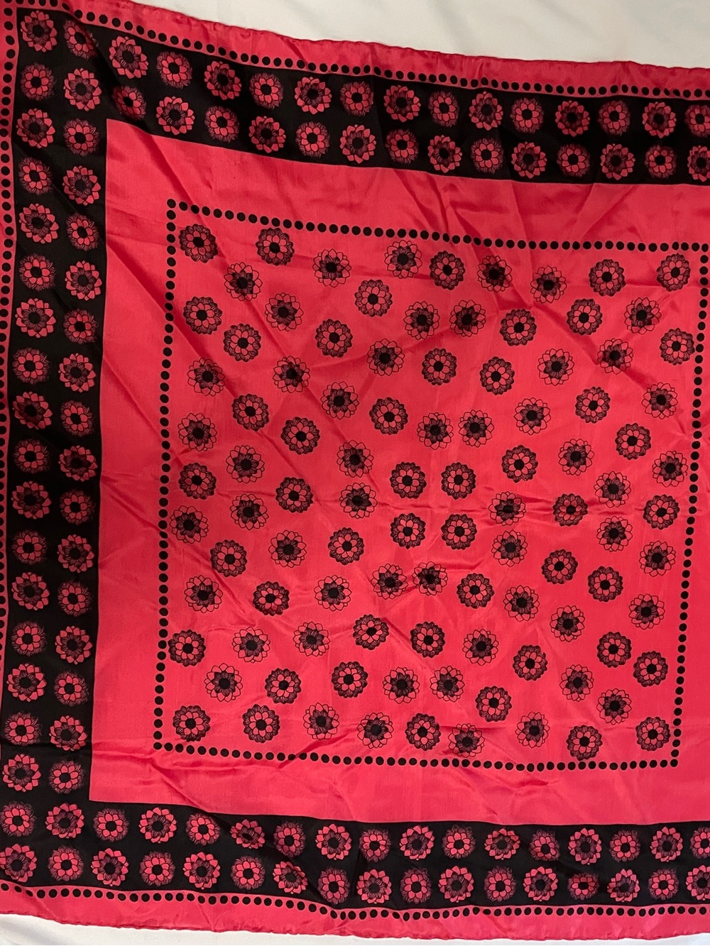 Vintage Red and Black Floral Square Scarf